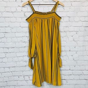 AUW Boho Cold Shoulder Striped Dress L Yellow